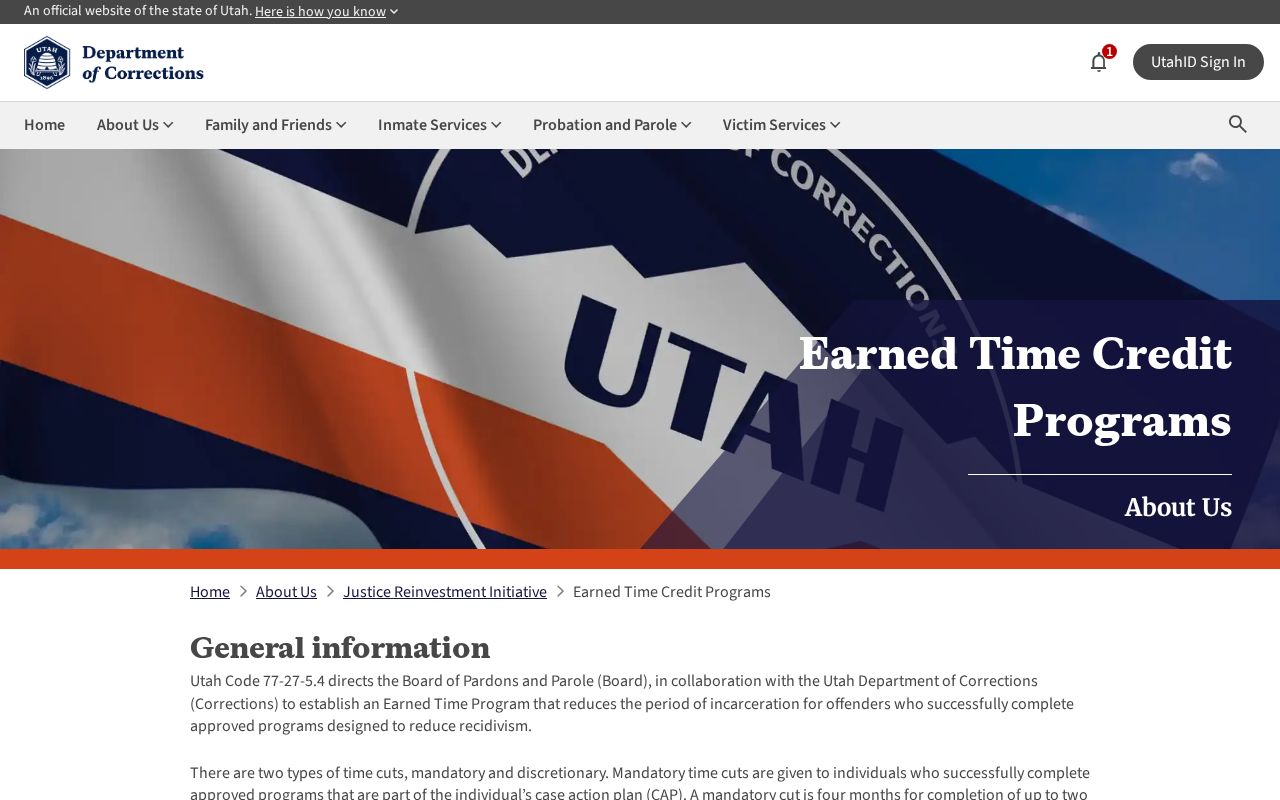 Utah County state-prison projected release date earned-time programs