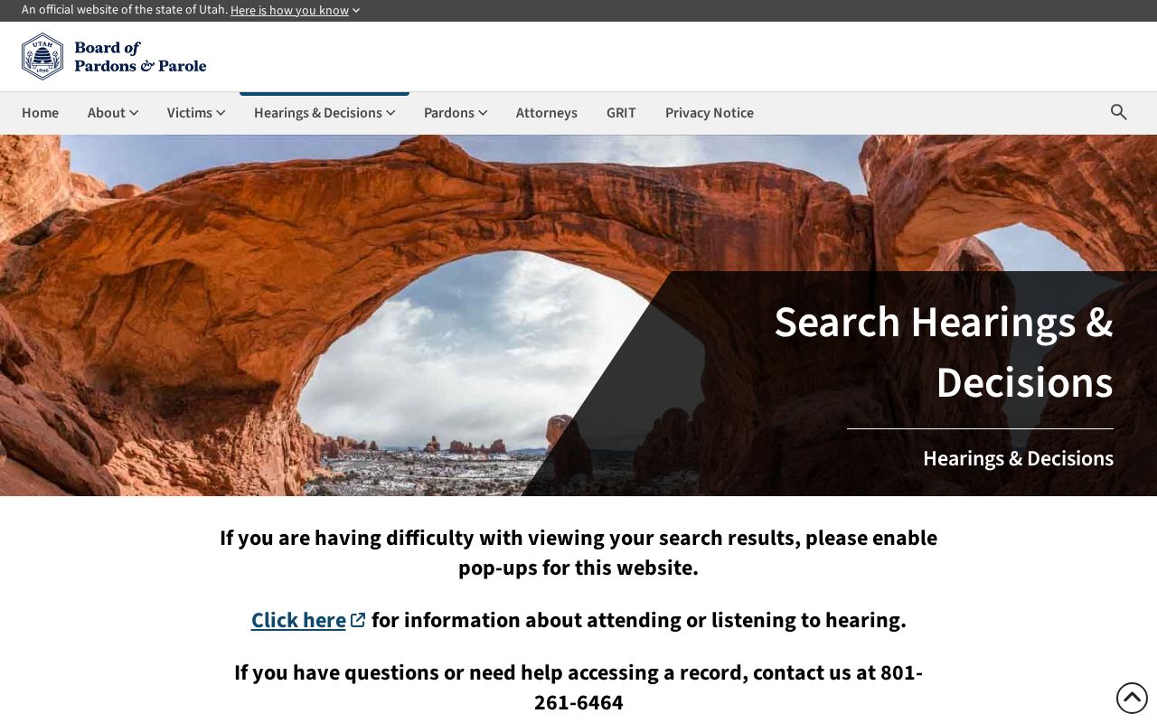 Utah County parole Board hearing and decision records search