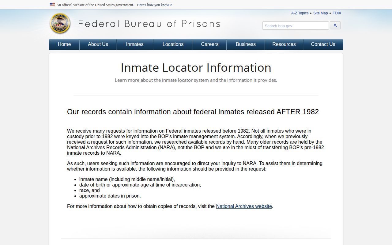 Utah County VINELink check federal inmate locator limitations