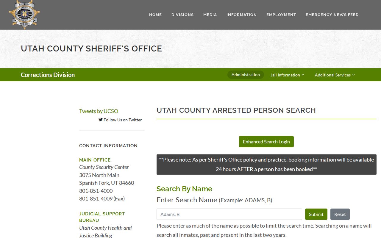 Utah County released inmate search and booking record fields