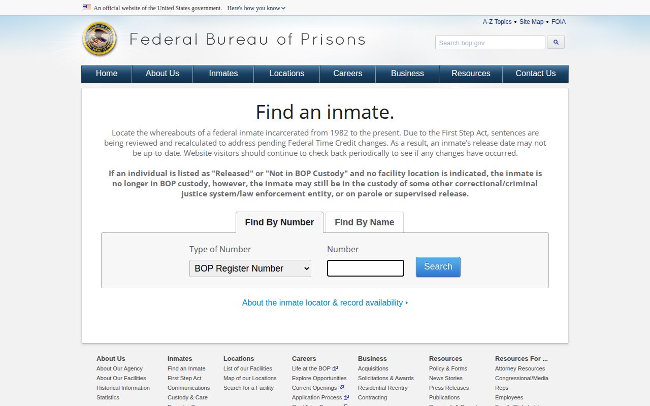 Federal inmate locator for a Utah County federal release search