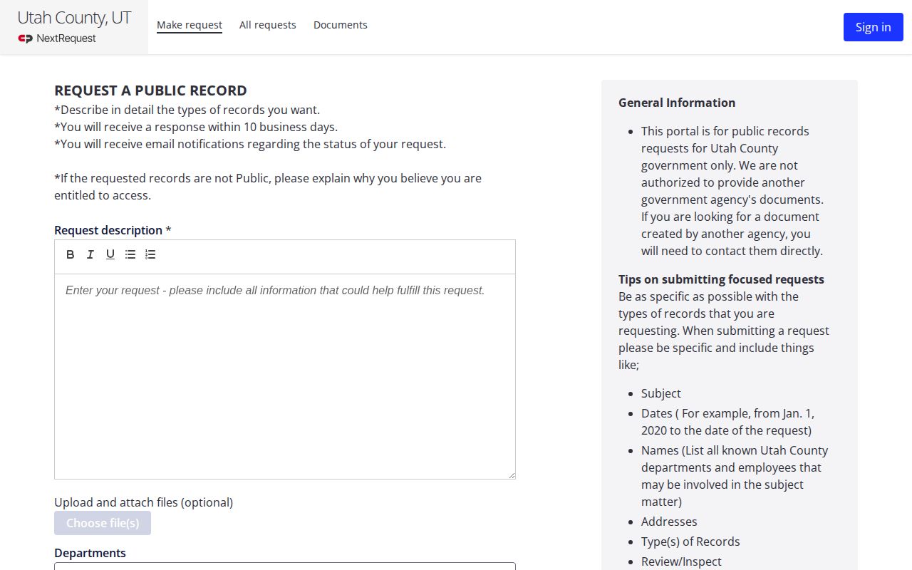 Utah County release record online GRAMA request form