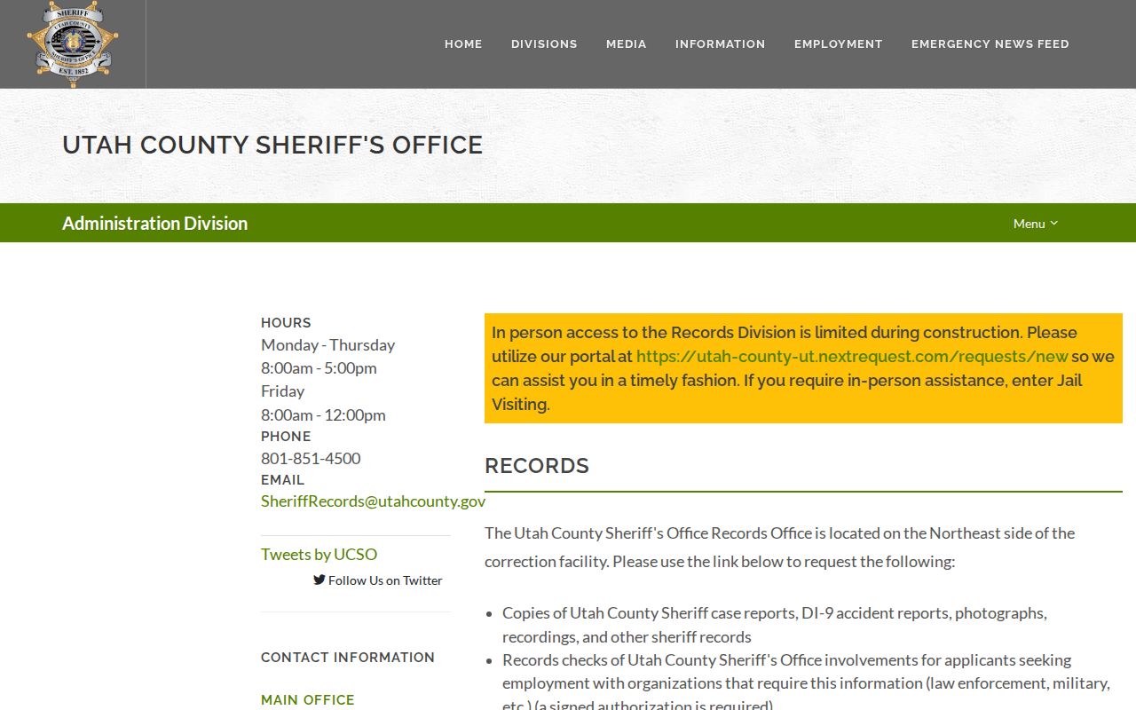 Utah County Sheriff booking photo records request information