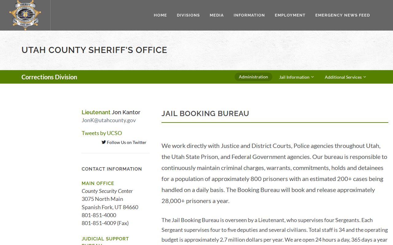 Utah County Jail Booking Bureau release operations
