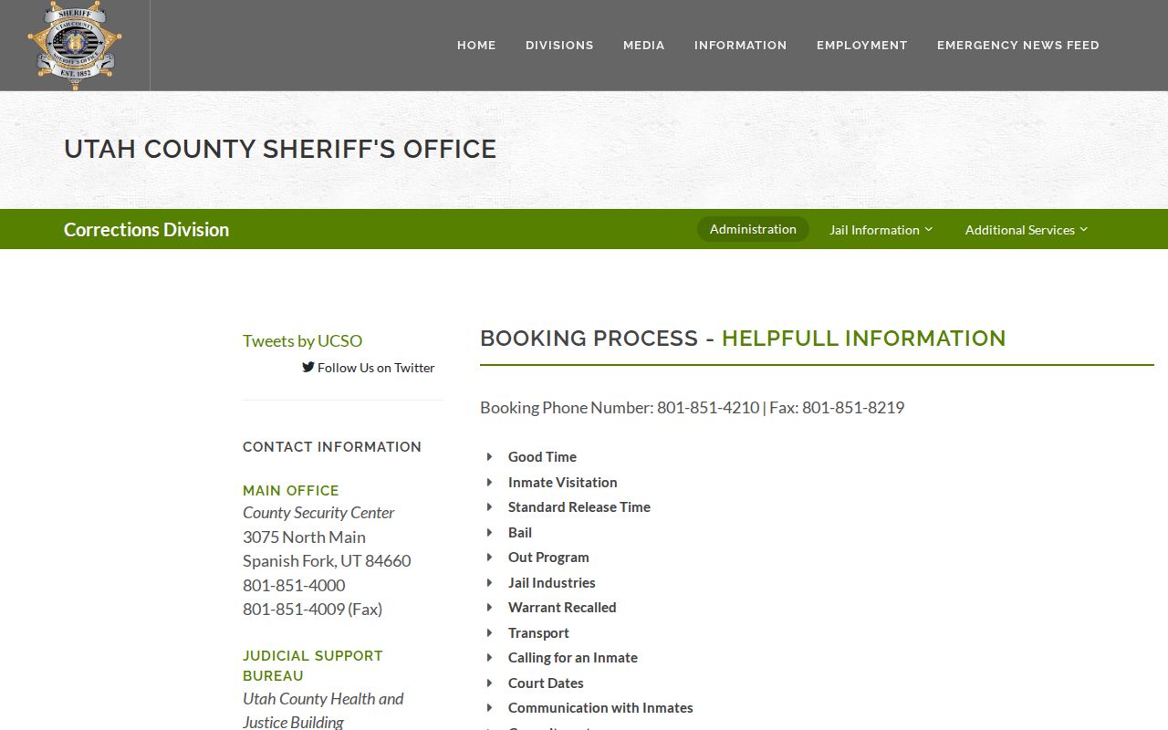 Utah County Jail release search and booking status